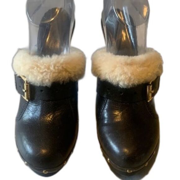 Michael Kors Studded Black Leather 70's theme High Closed Toe Clogs Mules Size 9 - Picture 2 of 12